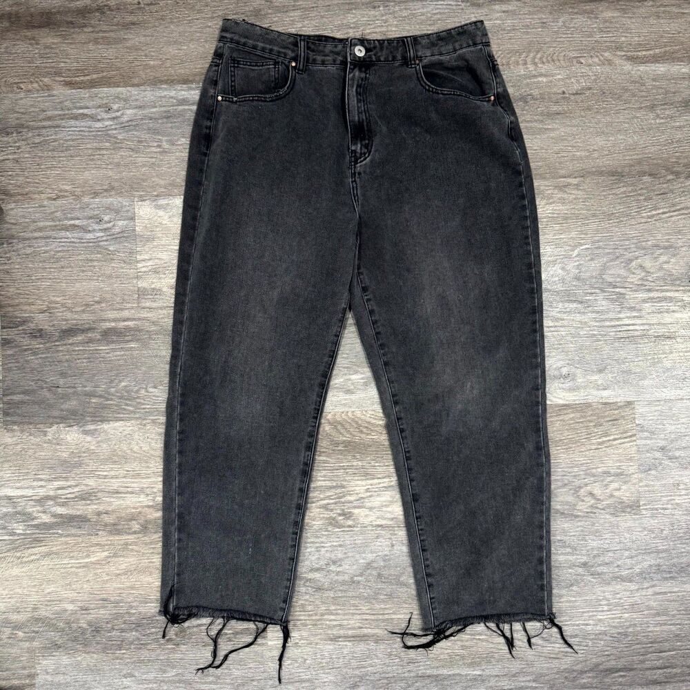 Cotton On 91 Black Straight Leg Jeans Raw Hem Women's Size 12
